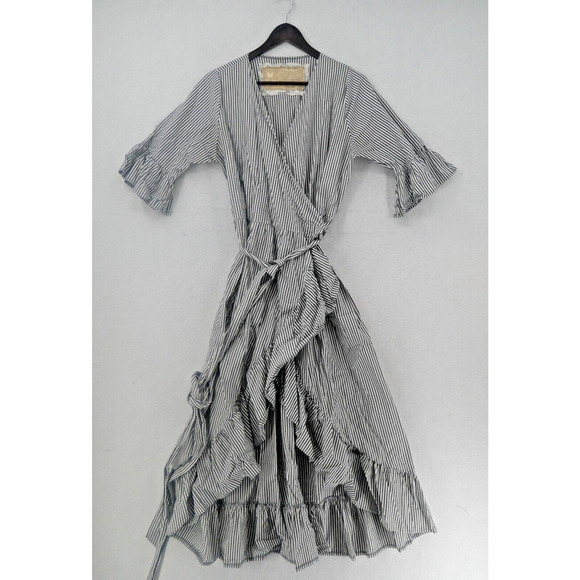 Farmhouse Frocks Women's Small Penny Swing Wrap Dress Made By Amish Stripe Ruffl - Picture 1 of 7